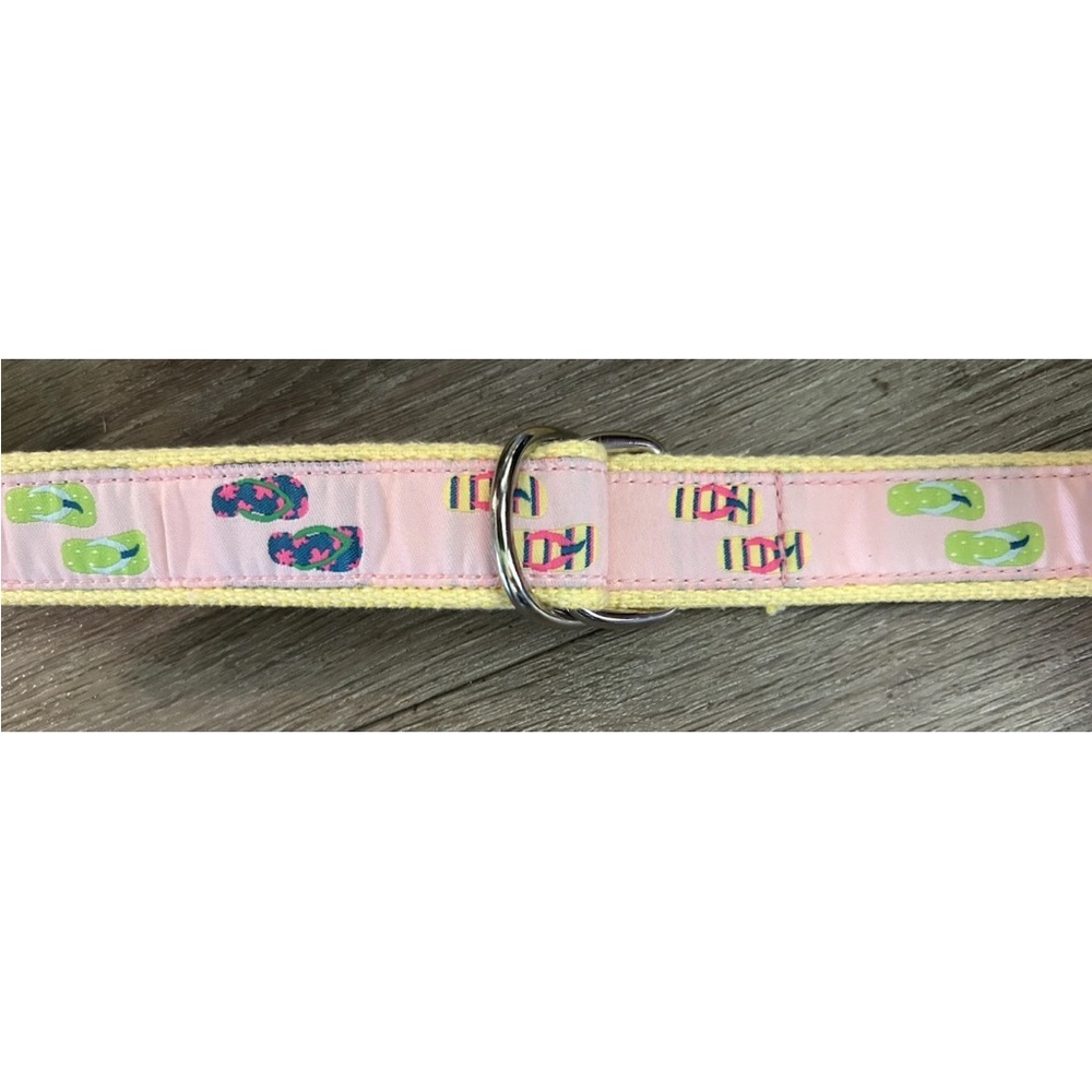 Vintage Douglas Paquette Belt Medium‎ Pink Yellow Flip-Flop Canvas Excellent